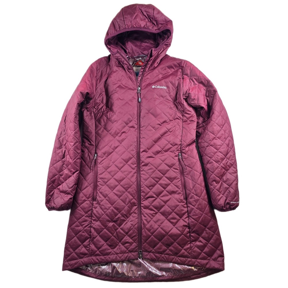 Columbia Quilted Parka Women Large Burgundy Polyester Omni-Heat Hooded Jacket
